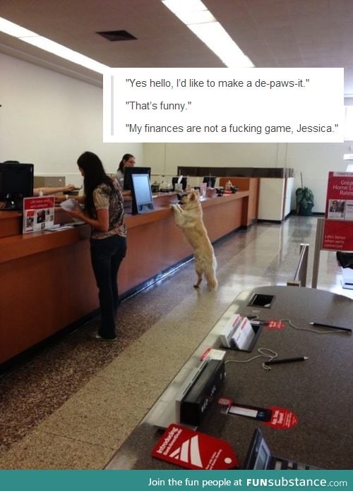 Dog goes to the bank