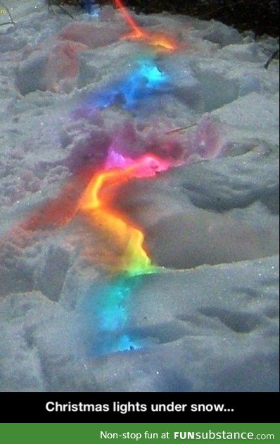 Christmas lights under snow
