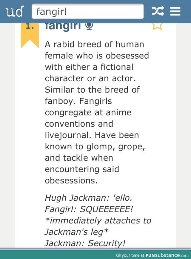Urban dictionary definition of 'fangirl'