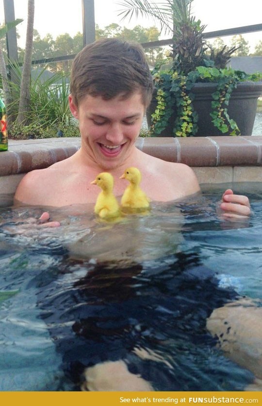 In the hot tub with two cute chicks