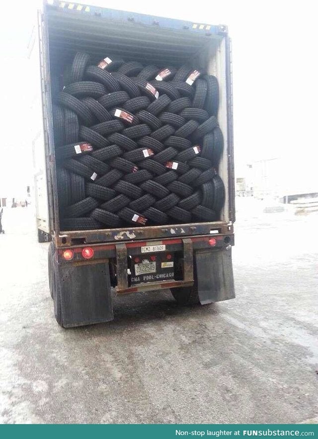 How tires are stacked for transport