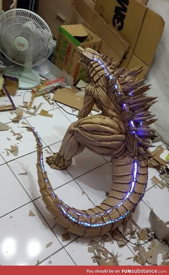 Godzilla made out of cardboard