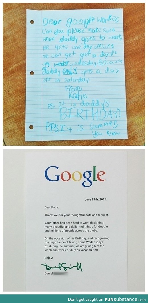 Daughter's letter to google