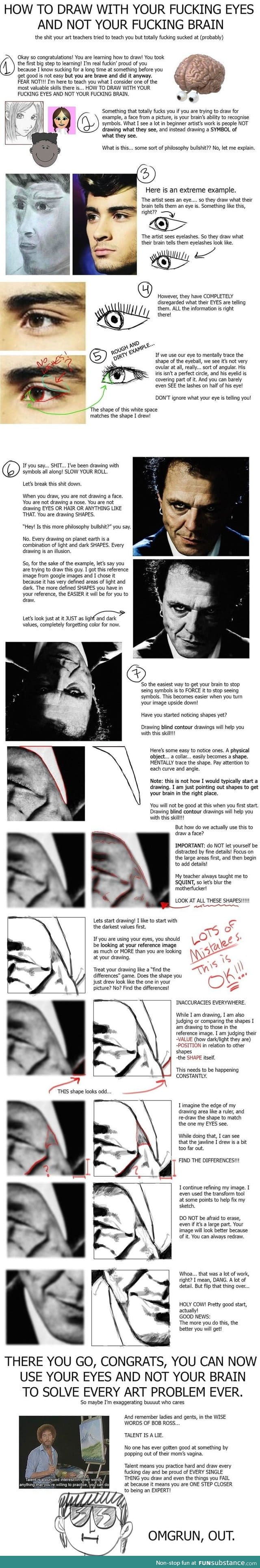 The secret formula to drawing easily and perfectly: draw with your eyes