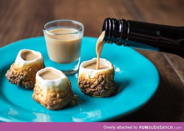 Toasted marshmallow shot glasses with Baileys