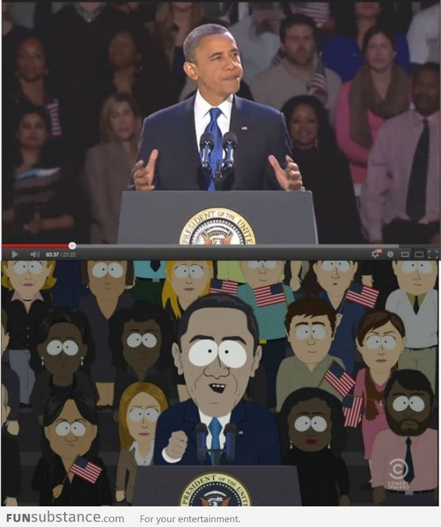 South Park nailed Obama's victory speech, even the crowd!