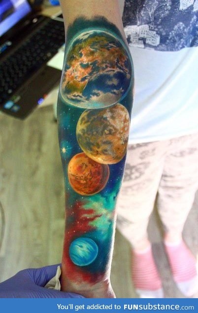 Planets and space tat tattoo