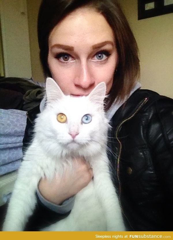 Heterochromia iridum, one color to each eye