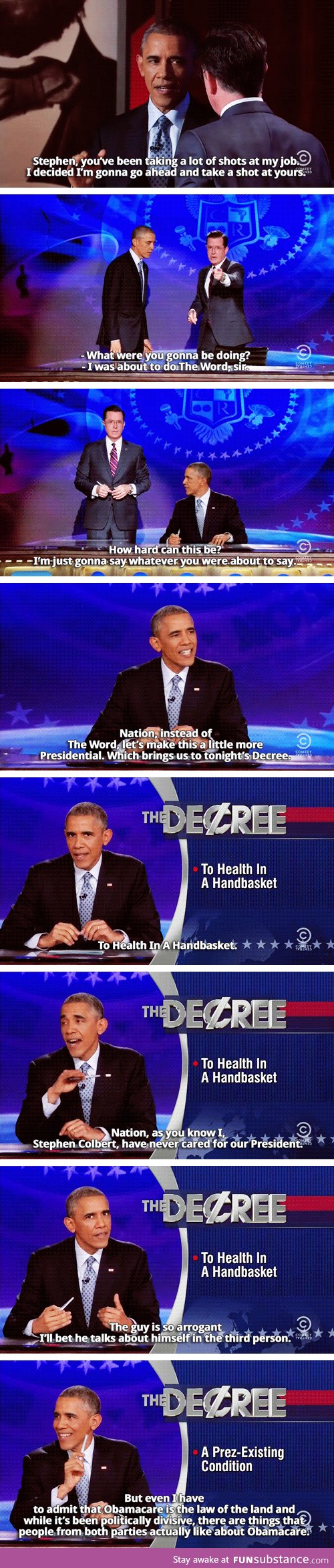 Barack Obama takes over The Word on The Colbert Report