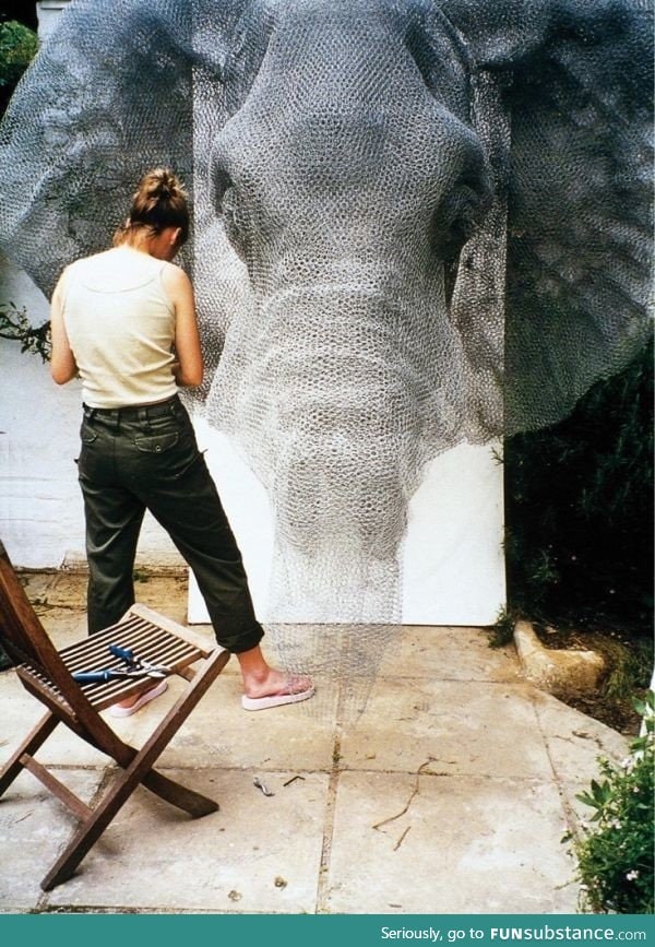 UK artist Kendra Haste who creates reproductions of animals from chicken wire