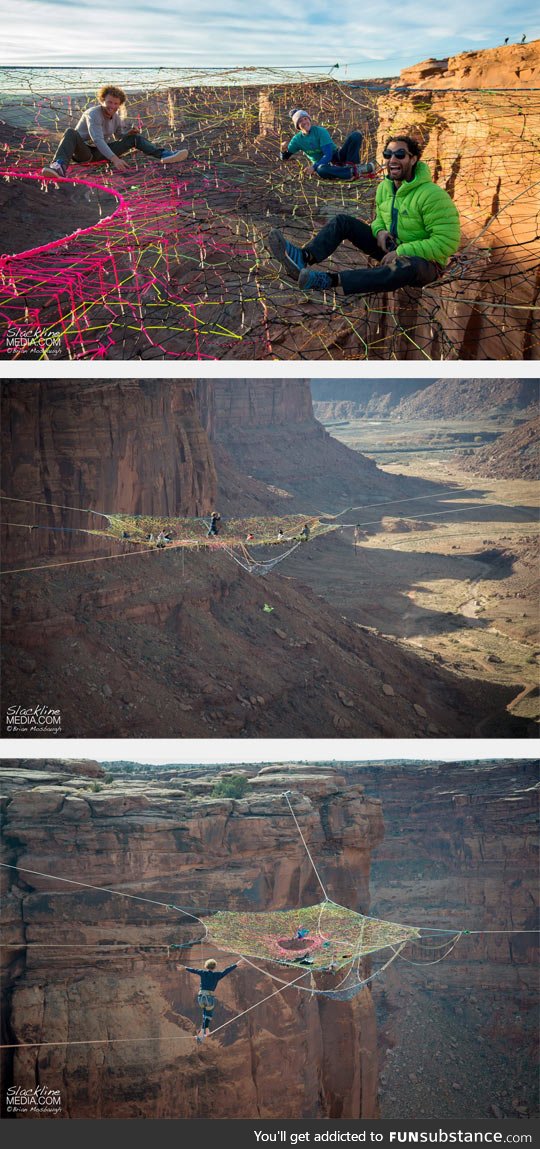 Extreme slackline over a canyon