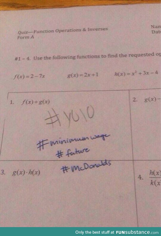 Writing yolo on a math quiz