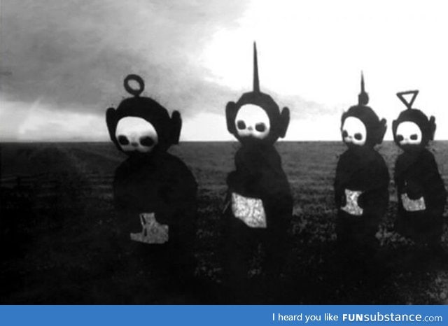Teletubbies are horrible when black and white