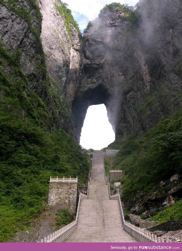 999 Steps lead up to Heaven's Gate. Zhangjiajie, China