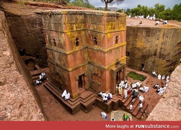 Church cut into volcanic rock in Ethiopia