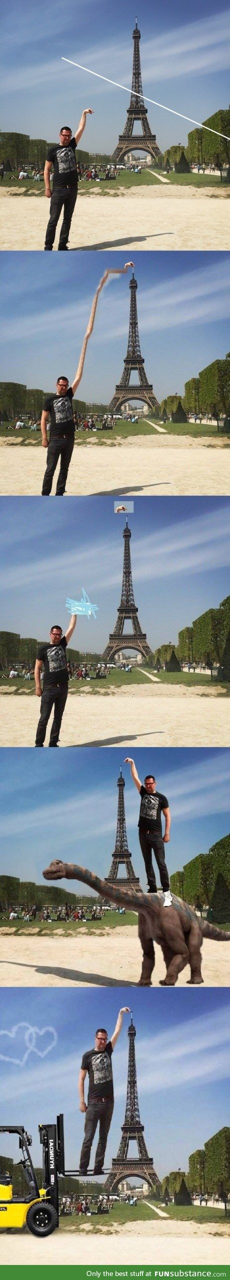 Please photoshop my finger on top of the Eiffel Tower