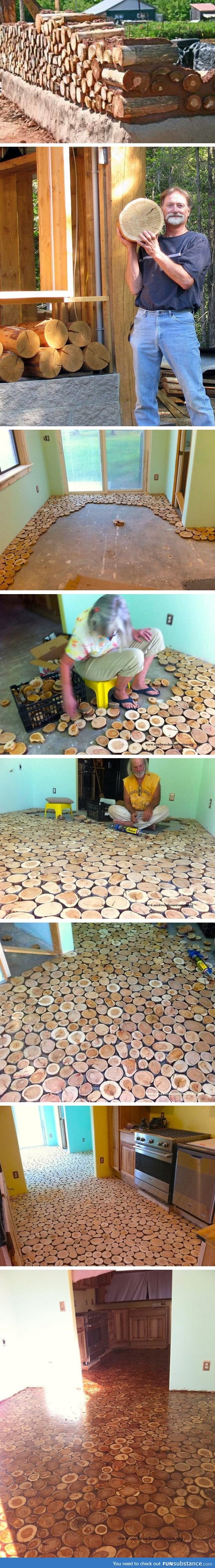 Cordwood floor DIY project I saw online