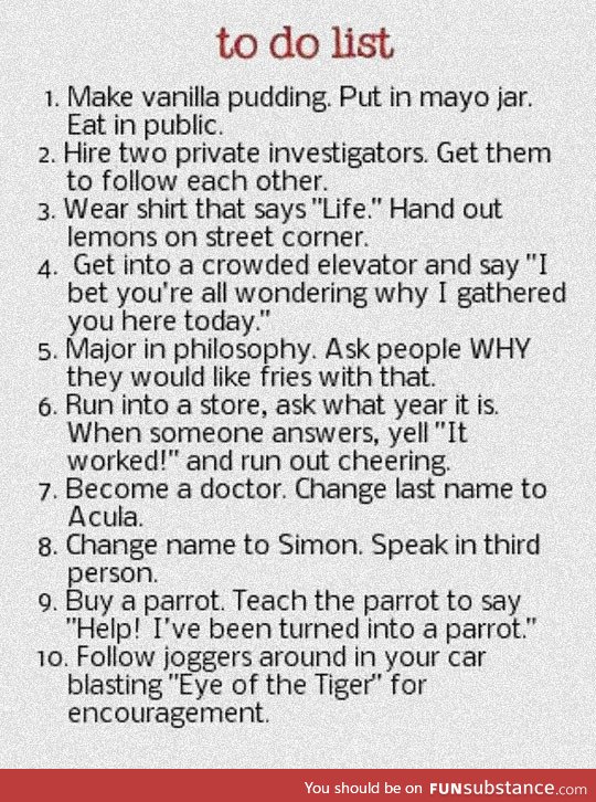 My bucket list