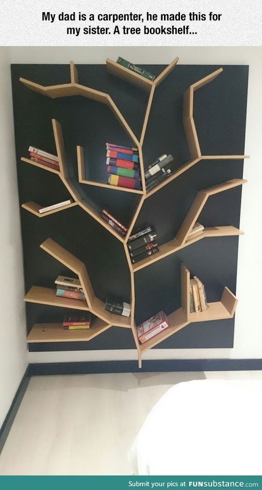 a self-made tree bookshelf