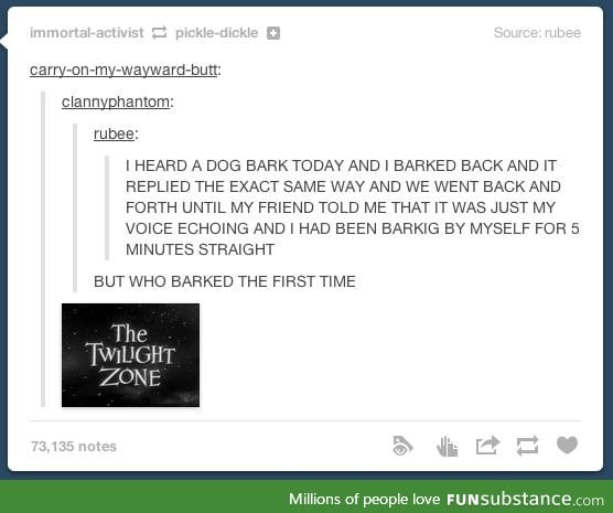 *Twilight Zone music starts playing*
