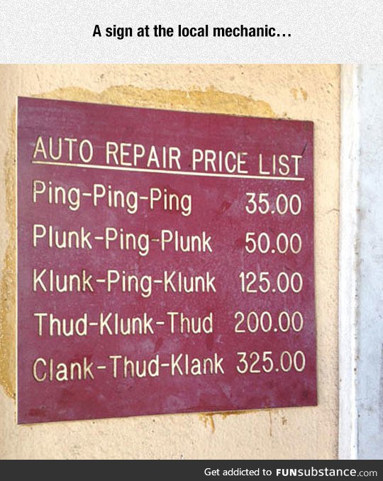 Auto repair price list