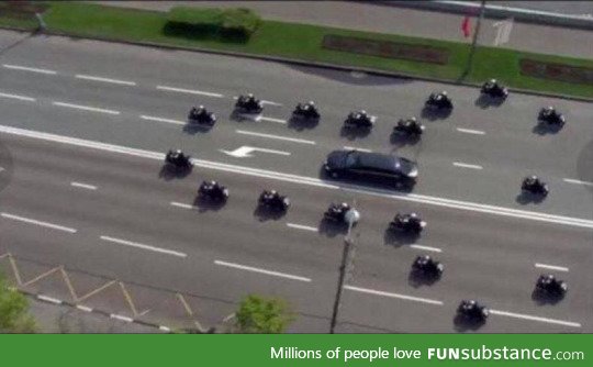 Has anyone seen putins car being flanked by the police in australia.