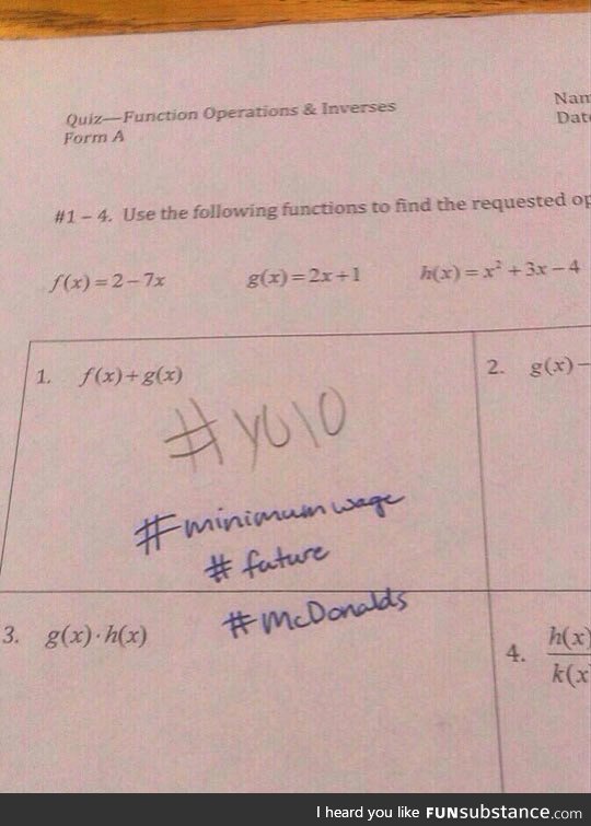 What you get when you write #yolo on a math quiz