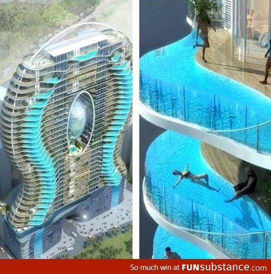 Zwembalkons in Mumbai, each room has its own pool