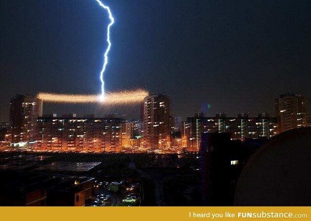 Lightning hitting power line
