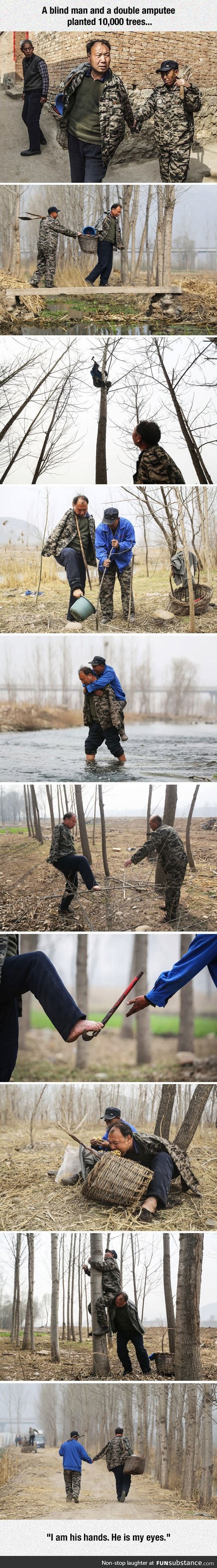 Blind man and double amputee plated 10,000 trees