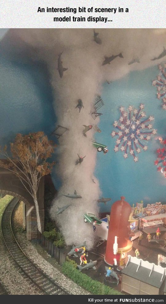 Sharknado on a model train display