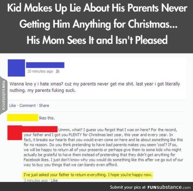 Ungrateful kid gets what he deserved