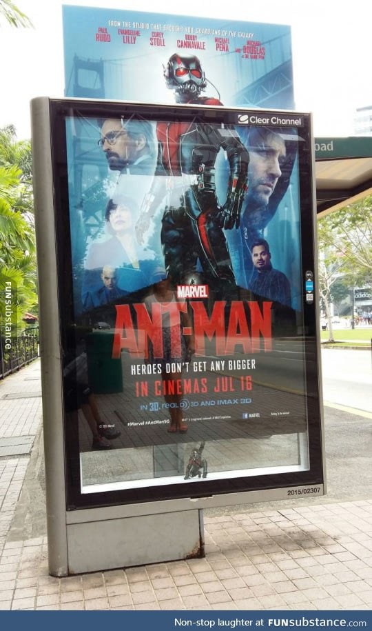 Ant-man poster at a bus stop