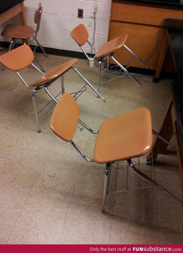 This is how the chairs always get left in my physics class