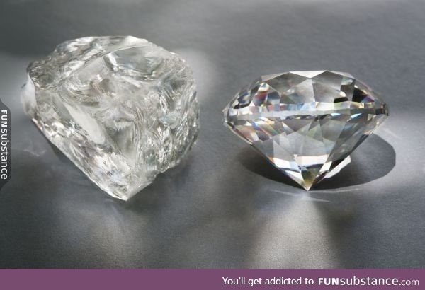 A diamond before and after being cut