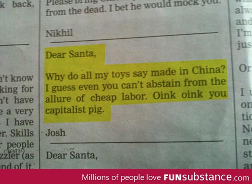 A respectful note to Santa