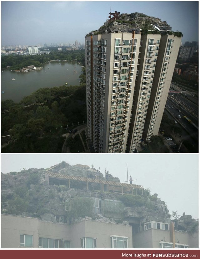 The owner of this apartment complex trying to make a mountain on the roof