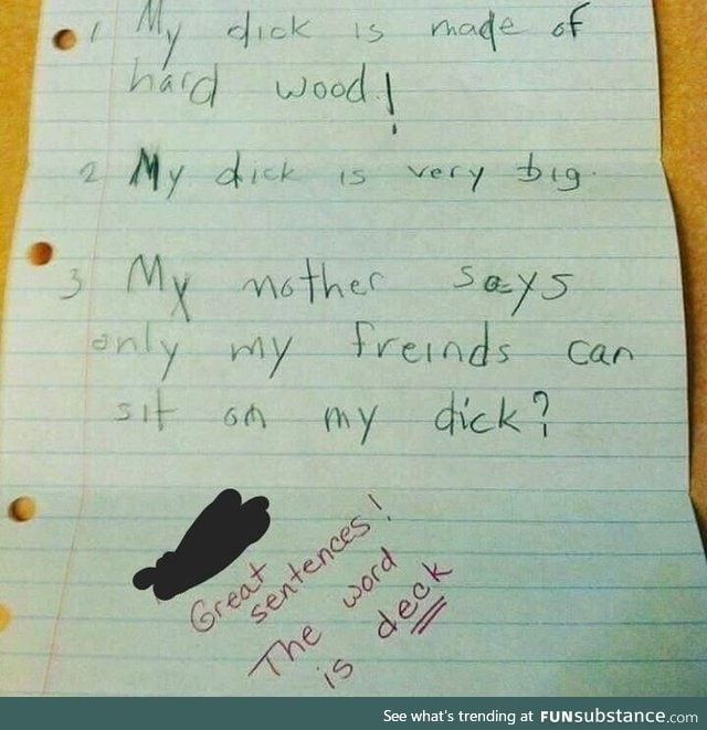 Little boy had to write some sentences