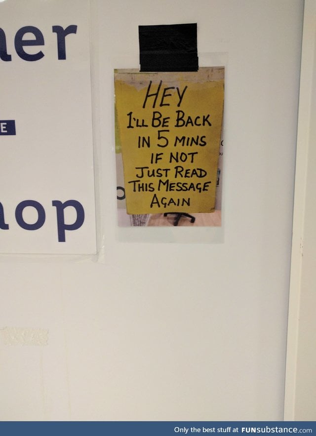 Sign on the door of the company mailroom