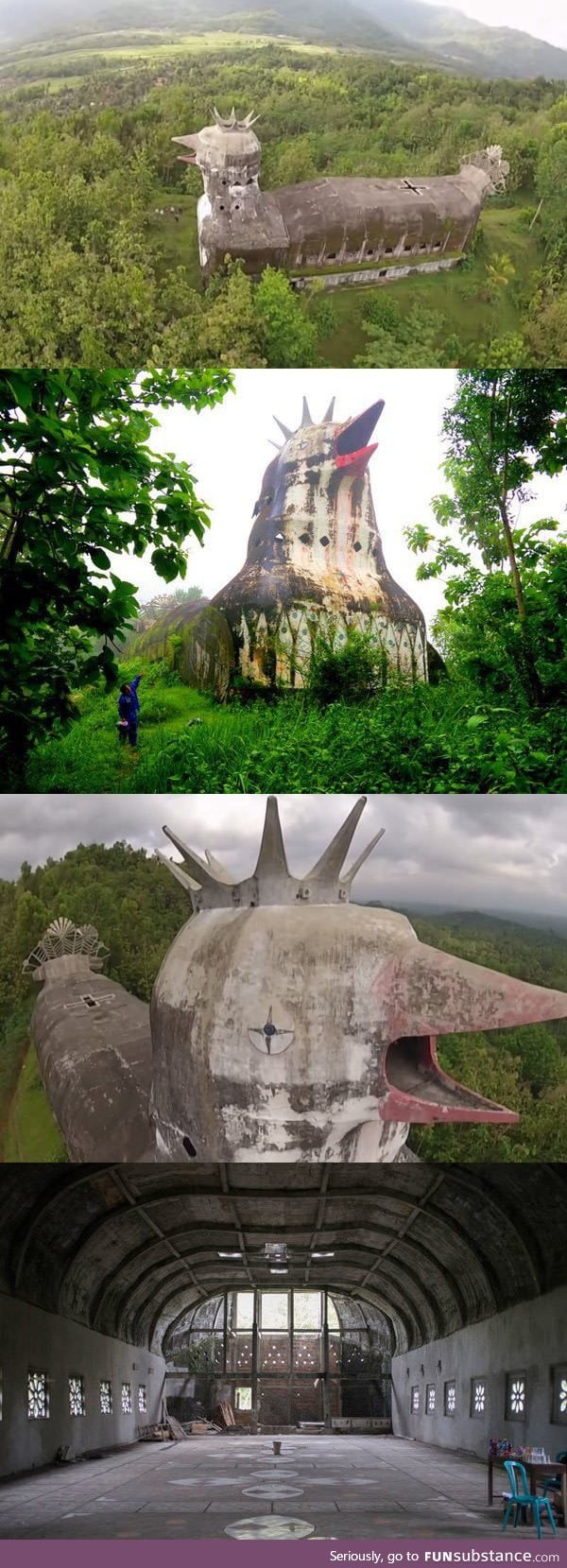 There is an abandoned chicken church in Indonesia