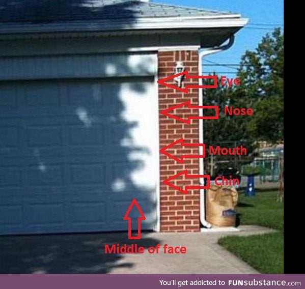 A face on the garage door