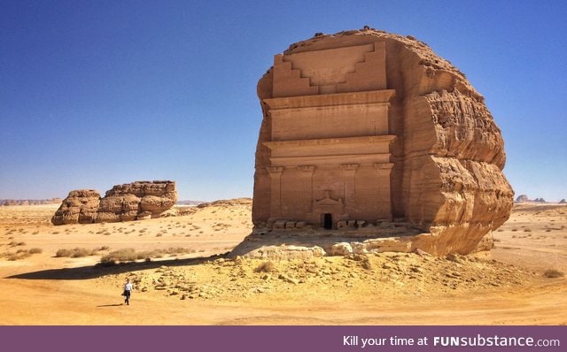 Tomb carved from a single rock in Saudi Arabia