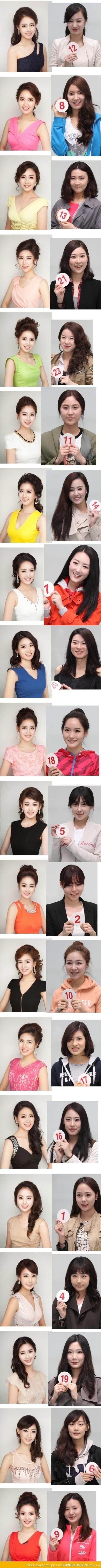 Before and after pictures of the 2013 Miss Korea pageant