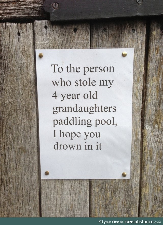 Stolen kiddie pool notice