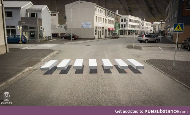 A town in Iceland painted a 3-D crosswalk for drivers to notice it more