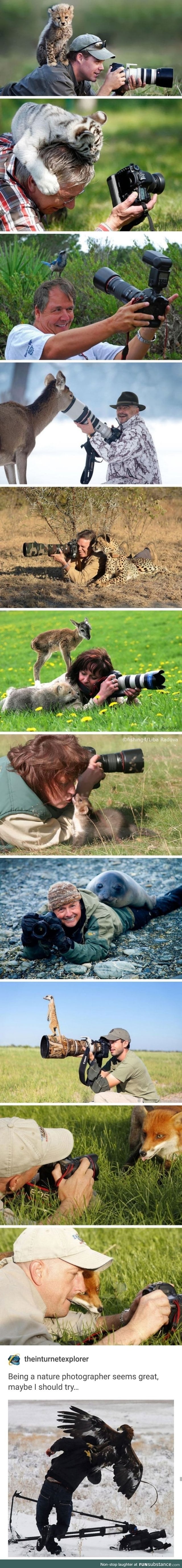 Nature photographers with animals