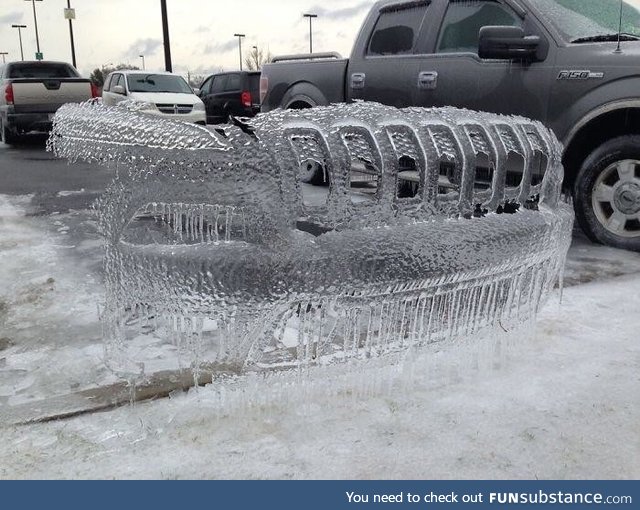Ice in the shape of a car bumper