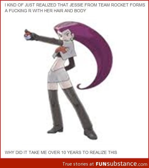 Jessie's hair forms a R