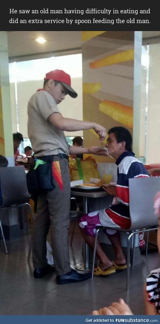 Humanity still Exists. This is a guy from Philippines working in a fast food