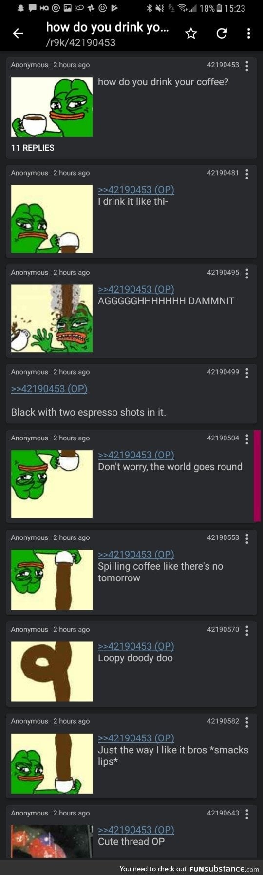 Anon drinks coffee